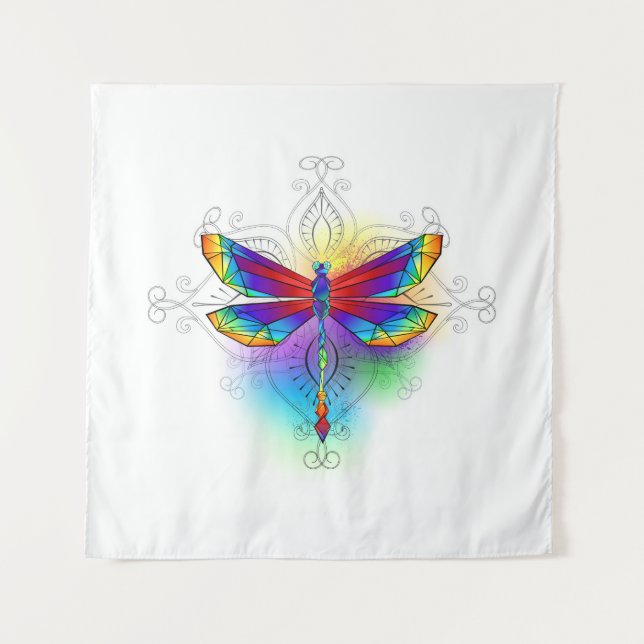 Tapiz Dragón poligonal arcoiris (Anverso)