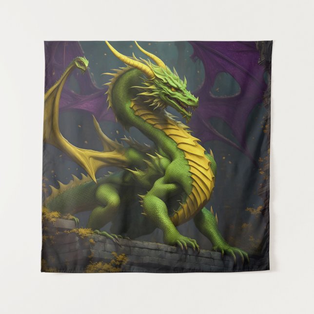 Tapiz Dragón verde y amarillo (Anverso)