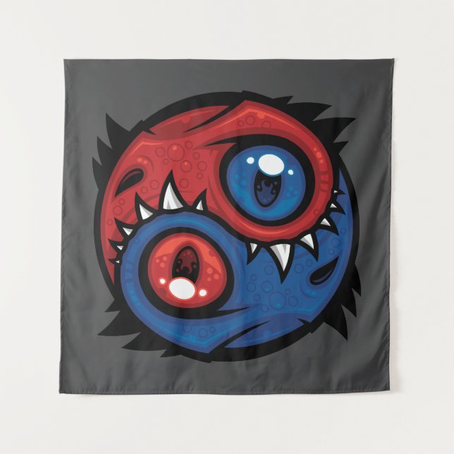 Tapiz Dragones Yin Yang Rojos y Azules (Anverso)