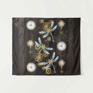 Tapiz Dragoniscos de Steampunk sobre fondo rayado marrón