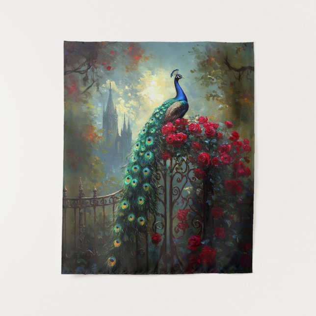 Tapiz Dramático Peacock Roses Roses Gótico (Anverso)