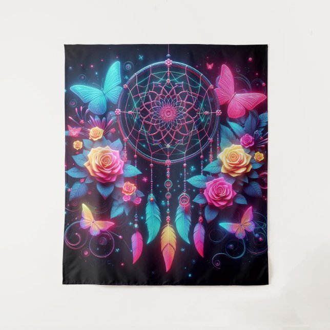 Tapiz Dreamcatcher, mariposas y Rosas (Anverso)
