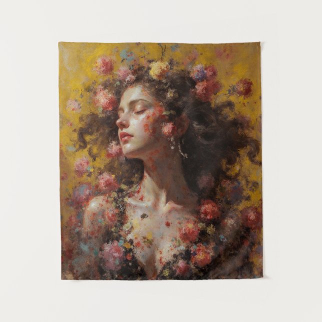 Tapiz Dreamy Floral Goddess – Romantic Tapestry Wall Art (Anverso)