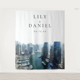 Tapiz Dubai Skyline Wedding Photo Backdrop