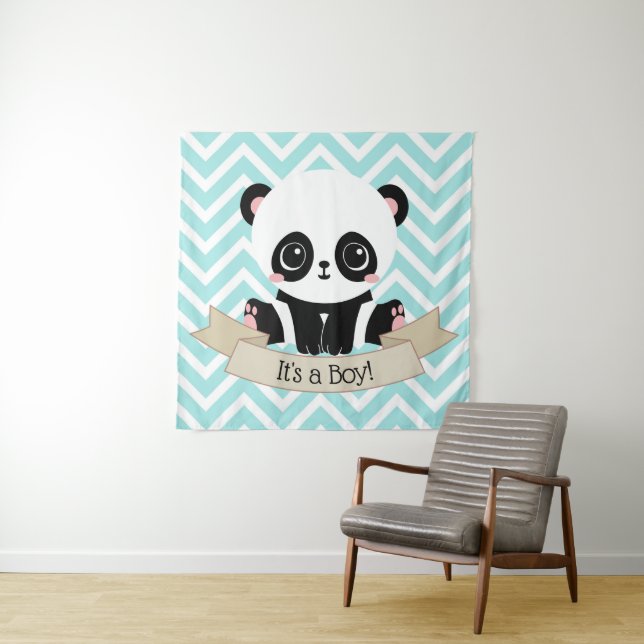 Tapiz Ducha de bebé azul adorable panda bebé (In situ)