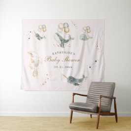Tapiz ducha de bebé ballenas mágicas globos estrellas