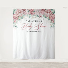 Tapiz Ducha de bebé boho rosa sonrosado rosas eucalipto