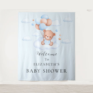 Tapiz Ducha de bebé de oso de peluche azul niño