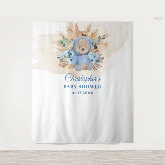 Tapiz Ducha de bebé de palma de pampas de osito de peluc (Anverso)
