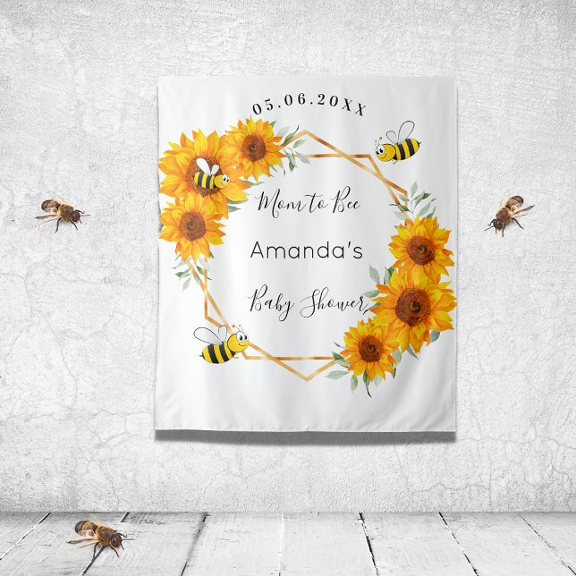 Tapiz Ducha de bebé Mamá abeja girasoles género neutral (Subido por el creador)