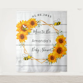 Tapiz Ducha de bebé Mamá abeja girasoles madera rústica