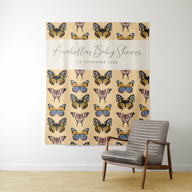 Tapiz Ducha de Bebé Niña Mariposa Boho Naranja Moderna (In situ)
