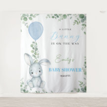 Ducha de bebé niño de conejito pequeño con acuarel