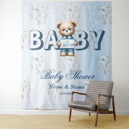 Tapiz Ducha de Bebé Osito Teddy Adorable Floral Azul Her