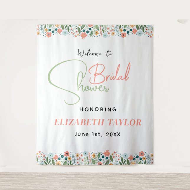 Tapiz Ducha de Novia Flor Retro Adorable (Anverso)