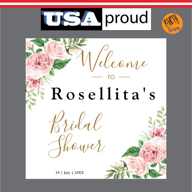 Tapiz Ducha de Novia Floral Acuarela Rosa (bridal shower)