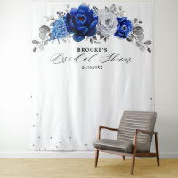 Ducha de novia floral azul real blanca plateada