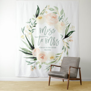 Tapiz Ducha de novia floral verde melocotón Señorita a S