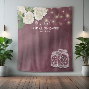 Tapiz Ducha de novia fondo Mason Jars Hydrangea Luces