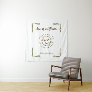 Tapiz Ducha de Novia Hojas Verdes Flor Rosa