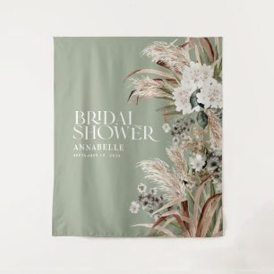 Tapiz ducha de novia pampas moderna elegante verde salvi