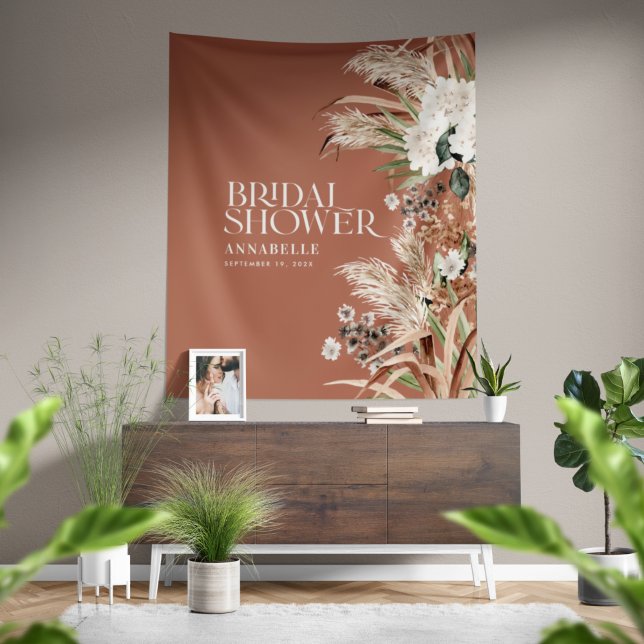 Tapiz Ducha de novia pampas moderna y elegante terracota (Subido por el creador)