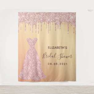 Tapiz Ducha de novia rosa dorado brillo glamour gotas