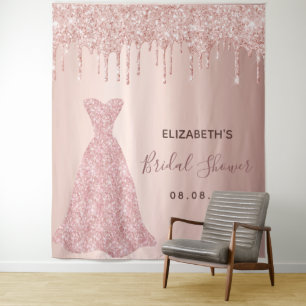Tapiz Ducha de novia rosa dorado brillo glamour gotas