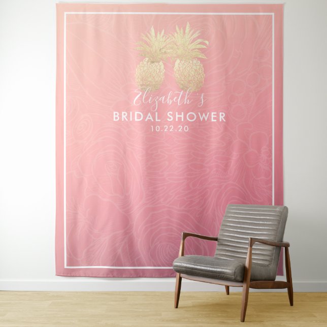 Tapiz Ducha nupcial foto fondo Pareja de piña dorada (In situ)