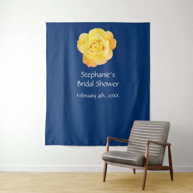 Tapiz Ducha nupcial Monograma Yellow Rose Navy Blue (In situ)