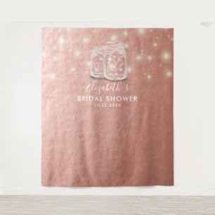 Tapiz Ducha nupcial Pareja de fondo Mason Jars Rosa Gold