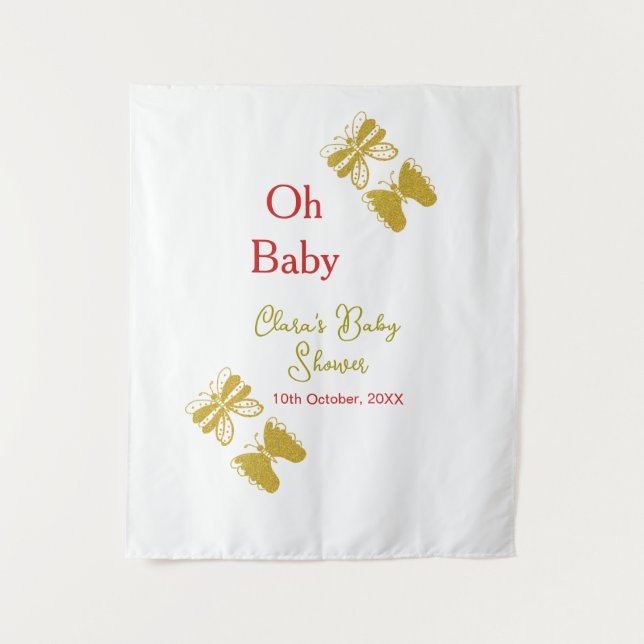 Tapiz Ducha roja de bebé de mariposa dorada oh bebé mode (Anverso)