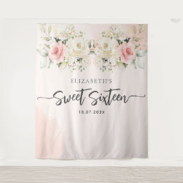 Tapiz Dulce 16 acuarela Floral rosa fondo de cumpleaños