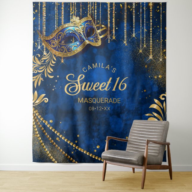 Tapiz Dulce 16 Masquerade Blue Photo Backdrop ID1032 (In situ)