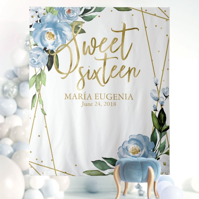 Tapiz Dulce 16 Relieve metalizado dorado Dusty Blue Flor (Subido por el creador)