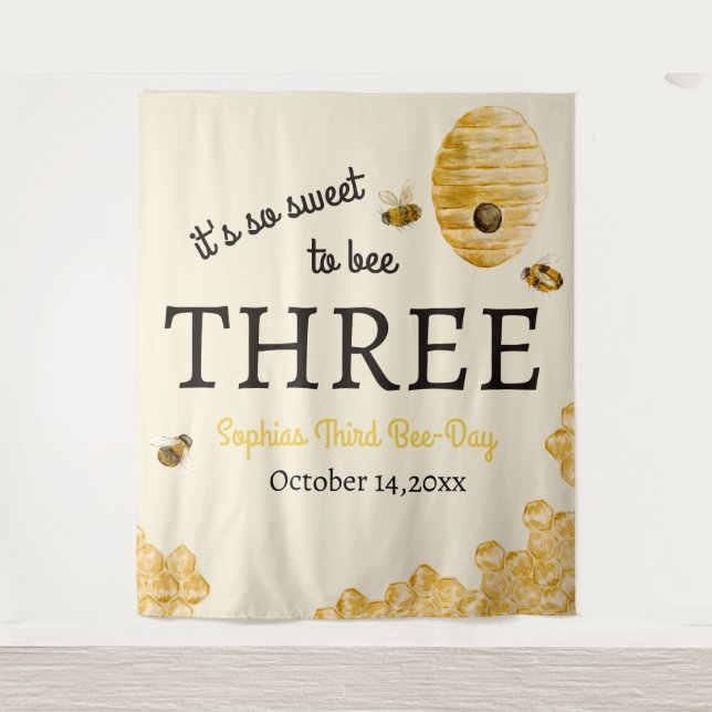 Tapiz Dulce a la Abeja Tercer Tercer Cumpleaños Abejas P (Anverso)