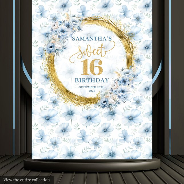 Tapiz Dulce azul claro personalizado Dieciséis Purpurina (Personalized Light Blue Sweet Sixteen Gold Glitter Tapestry )