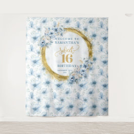 Tapiz Dulce azul claro personalizado Dieciséis Purpurina