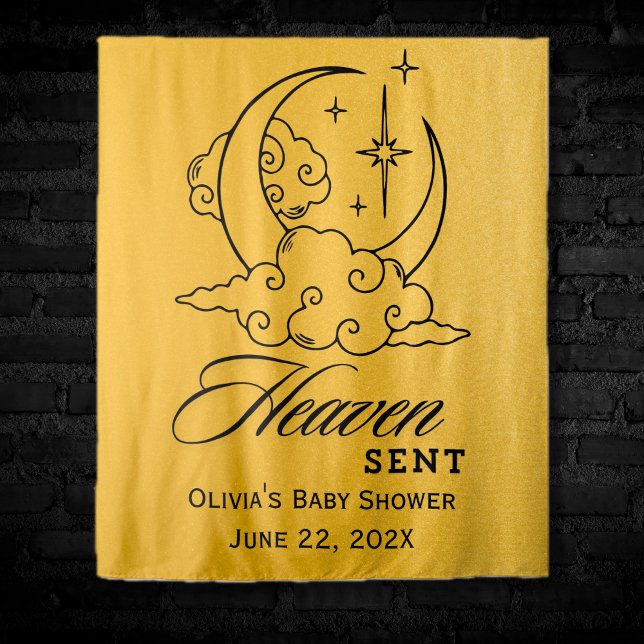 Tapiz Dulce de Cielo Luna Estrellas de Oro Baby Shower  (Heaven Sent Gold Moon Stars Baby Shower Photo Backdrop)