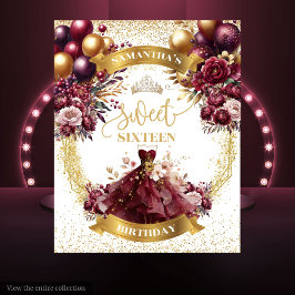 Tapiz Dulce Dieciséis Banner Burgundy Balloons Watercolo