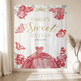 Tapiz Dulce Dieciséis fondo Mariposa Rojo Vestido Floral