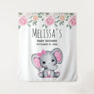 Tapiz Dulce elefante bebé rosa y rosas Baby Shower