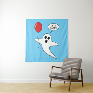 Tapiz Dulce Fantasma de Dibujos Animados con Globo Rojo