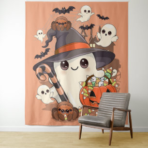 Tapiz Dulce Fantasma de Halloween en Estilo Kawaii