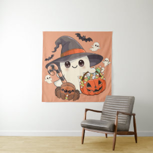 Tapiz Dulce Fantasma de Halloween en Estilo Kawaii