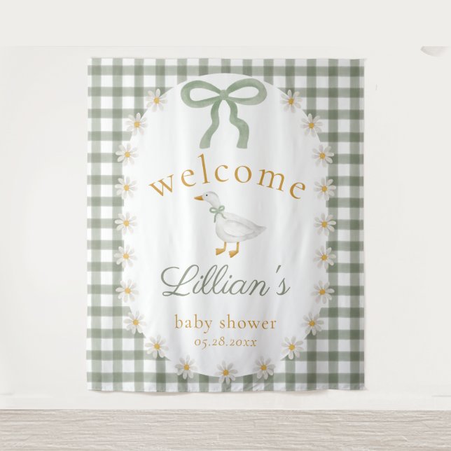 Tapiz Dulce Fiesta de Bebé Silly Goose Green Gingham Cot (Anverso)