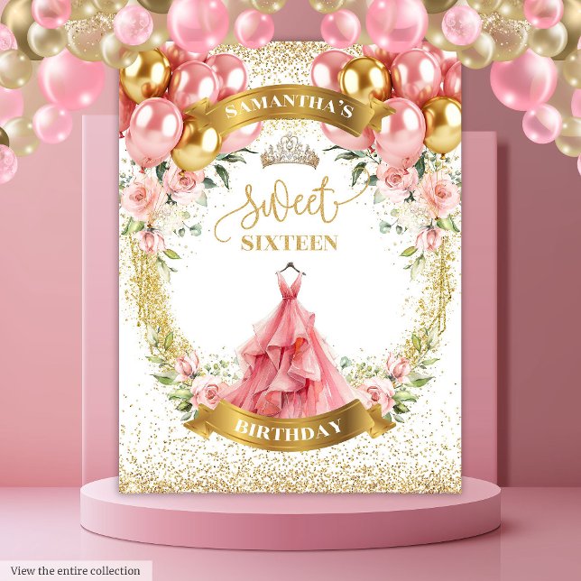 Tapiz Dulce moda Dieciséis fondo Rubor Globos Esparkle (Chic Sweet Sixteen Backdrop Blush Balloons Sparkle)