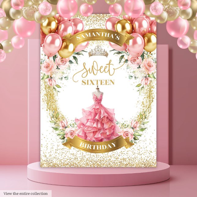 Tapiz Dulce moda Dieciséis fondos Rubor Globos Brillante (Chic Sweet Sixteen Backdrop Blush Balloons Glow)