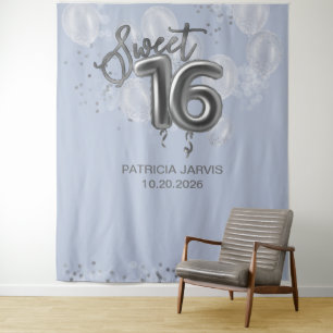 Tapiz Dulce plateado 16 Globos de Bday Dusty Blue Backup