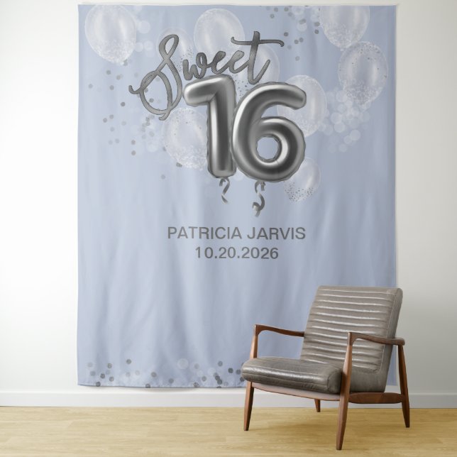 Tapiz Dulce plateado 16 Globos de Bday Dusty Blue Backup (In situ)